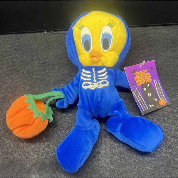 1999 Warner Bros Studio Store Skeleton Tweety Bird Mini Bean Bag-Beanie - Picture 1 of 7
